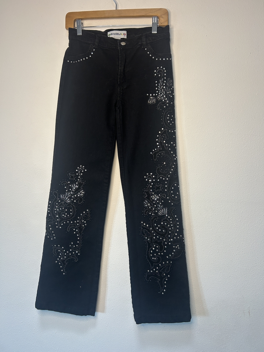 Embellished Black Flare Jeans with Studded Paisley Detail